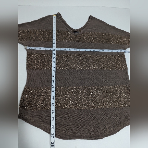 Express Sweater Brown V Neck Front and Back with Sequins Women's Size Medium - Picture 3 of 6